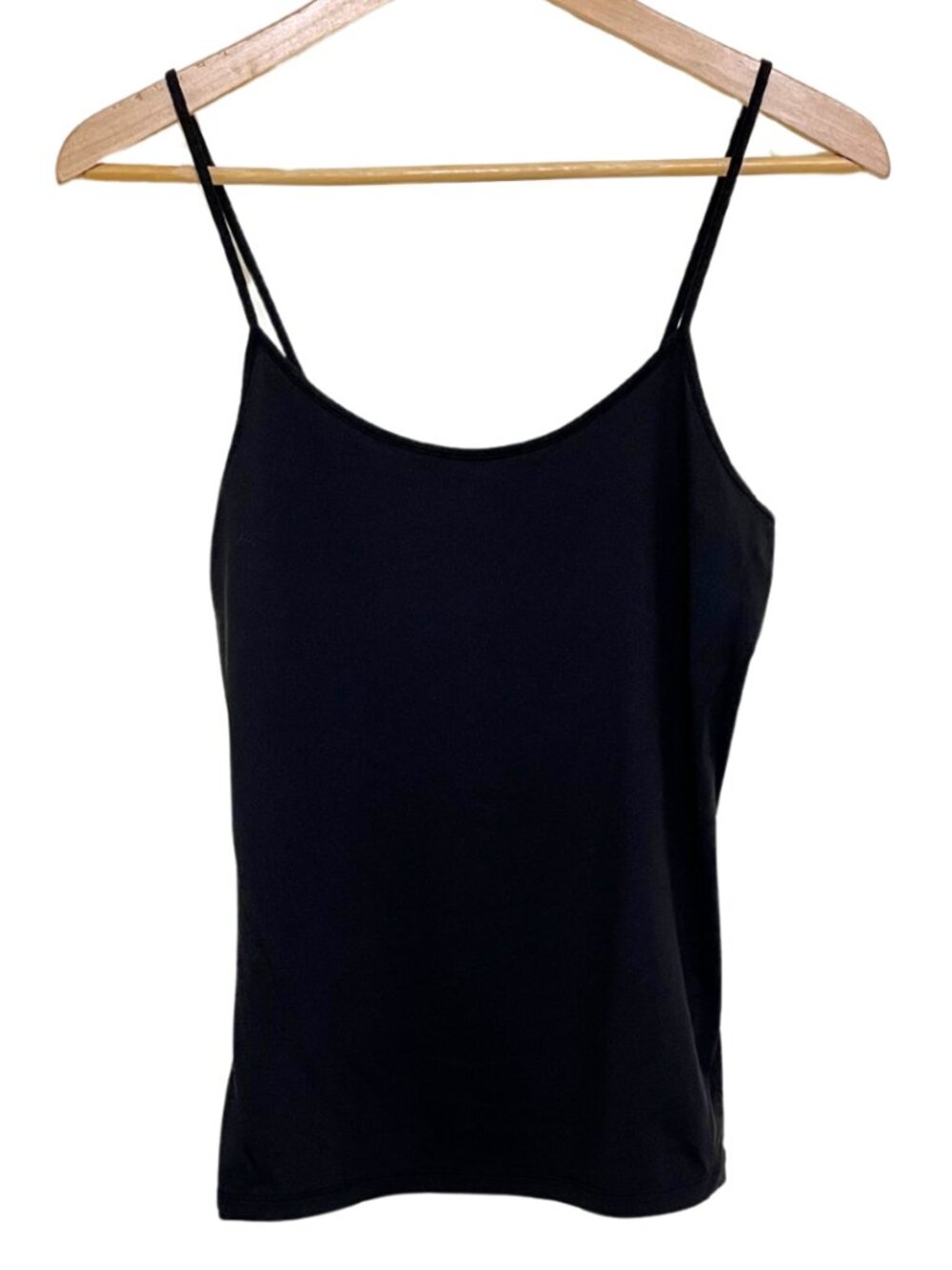 Dynamite Silky Scoop-Neck Fitted Stretch Spaghetti Strap Black Tank Top – S